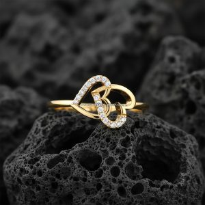 Anillo de Promesa «Corazones Entrelazados Pavé» Asimétrico Oro 18k