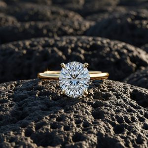 Anillo Solitario «Majestic Grande» Cuatro Garras Montura Elevada Oro 18k