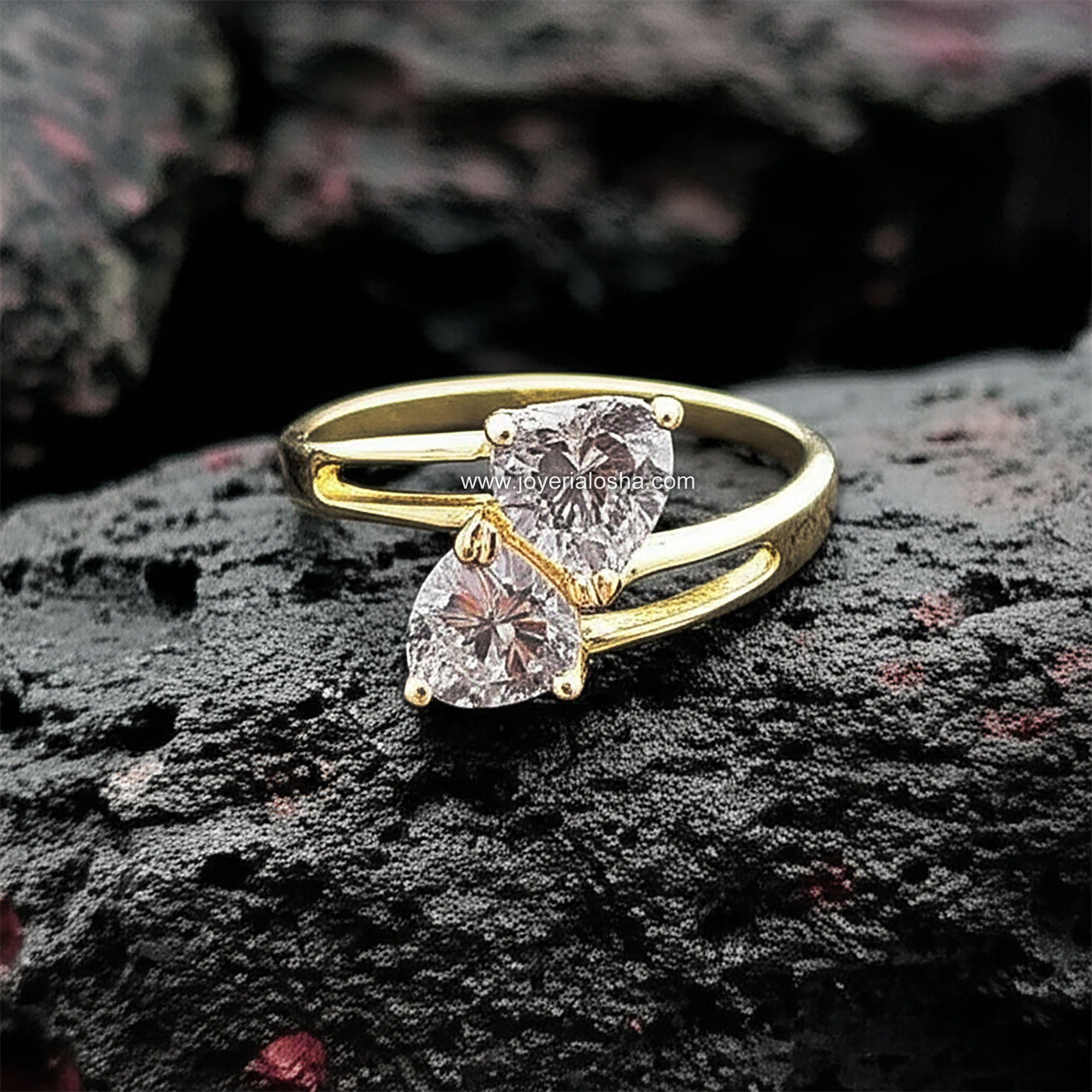 Anillo "Doble Corazón Toi et Moi" Montura Envolvente Oro 18k