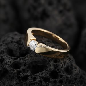 Anillo Solitario «Montura de Tensión Geométrica» Banda Ancha Oro 18k