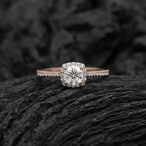 Anillo Halo «Contorno Cuadrado» Banda Pavé Oro Rosa