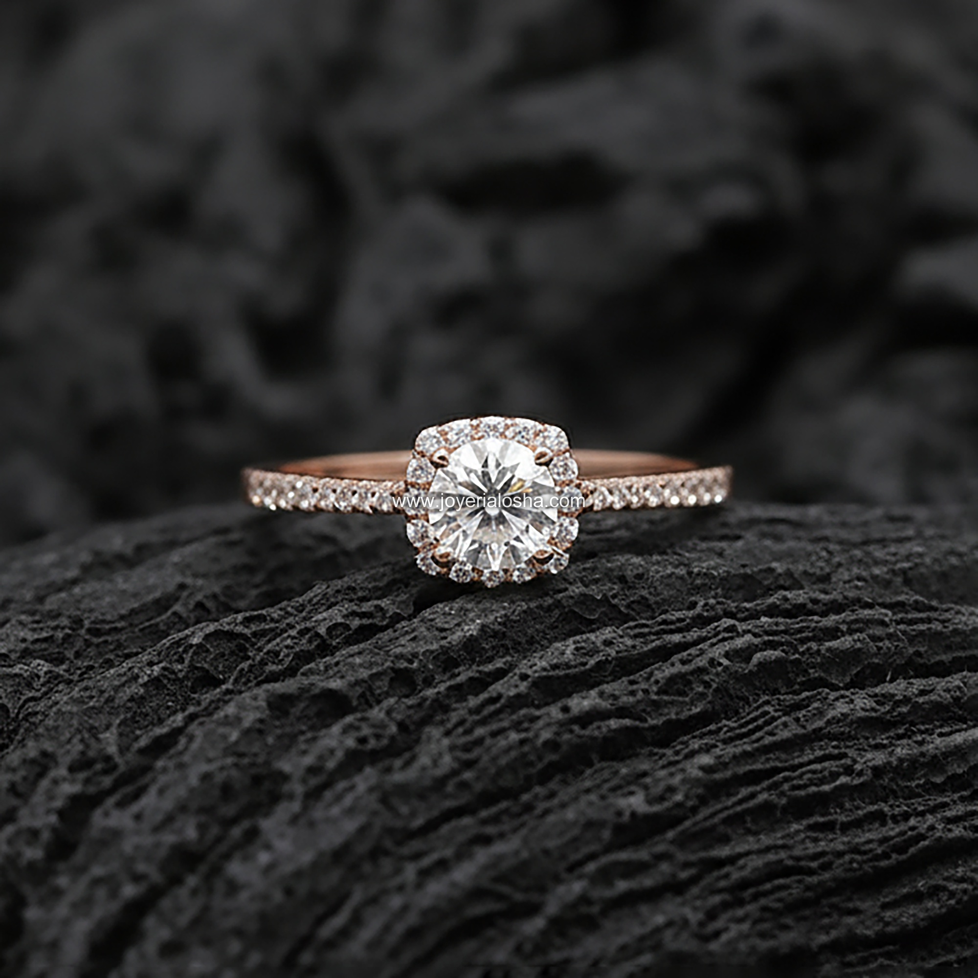 Anillo Halo "Contorno Cuadrado" Banda Pavé Oro Rosa