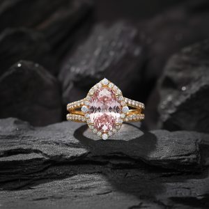 Anillo Halo «Marquesa Rosa» Doble Banda Pavé Oro 18k