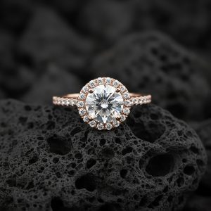 Anillo Halo Redondo Clásico Banda Pavé Oro Rosa