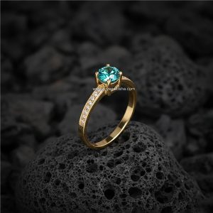 Anillo Solitario Redondo «Turquesa Banda Pavé» Oro 18k