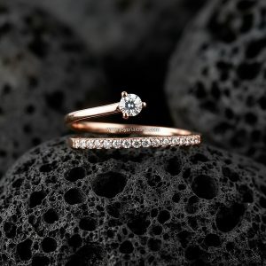 Anillo Solitario Redondo «Banda Bypass Pavé» Oro Rosa