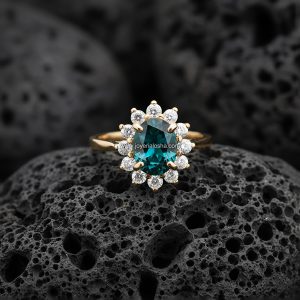 Anillo Ovalado «Halo Roseta Turquesa» Oro 18k