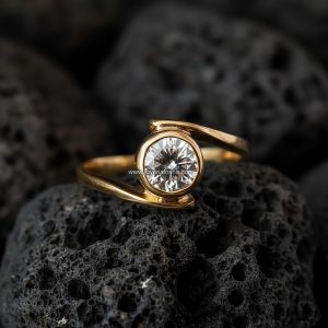 Anillo Solitario Redondo «Swirl Engaste Bisel Completo» Oro 18k
