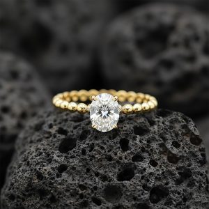 Anillo Solitario Ovalado «Banda de Burbujas» Oro 18k