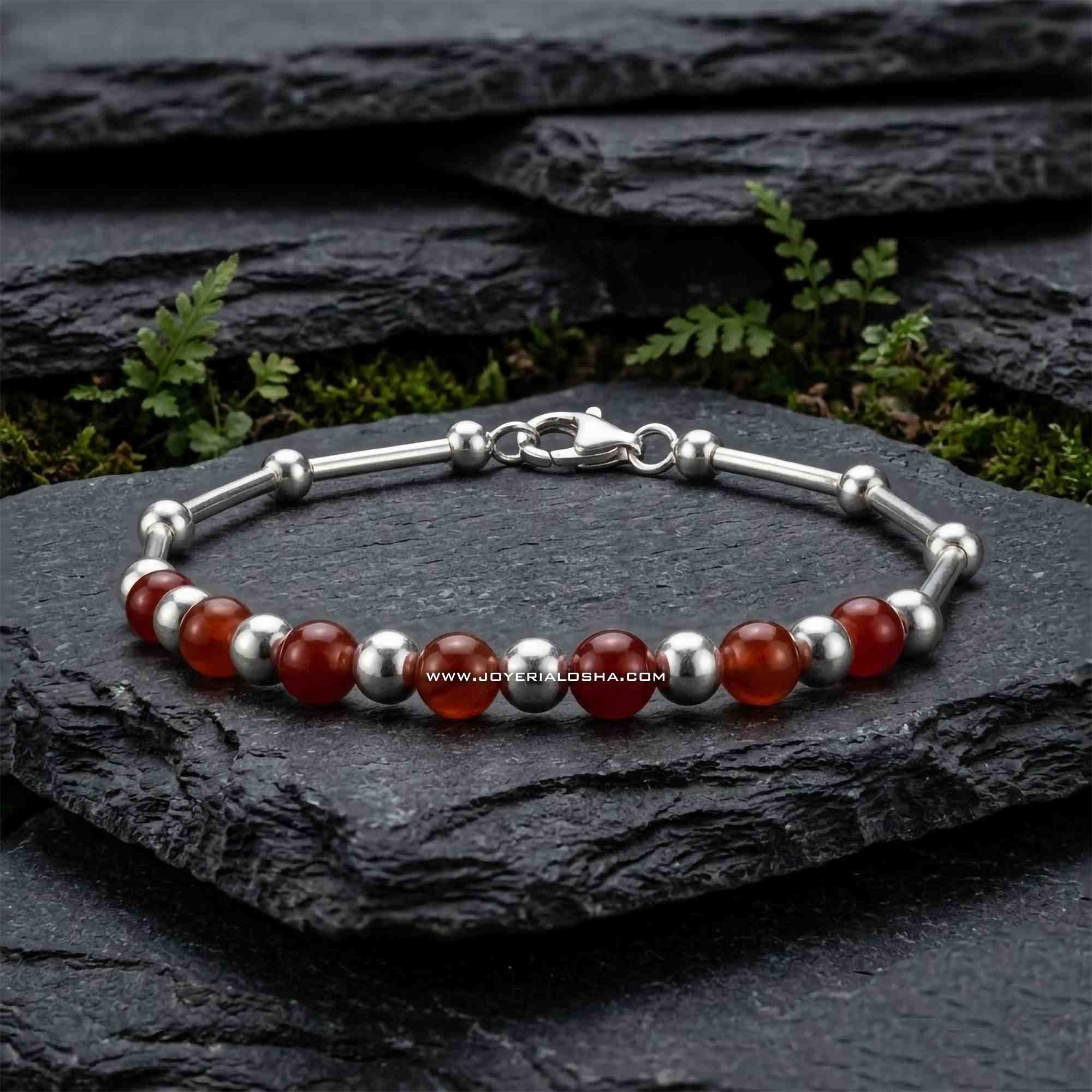 Pulsera 'Fuego Ancestral' en Plata y Cornalina