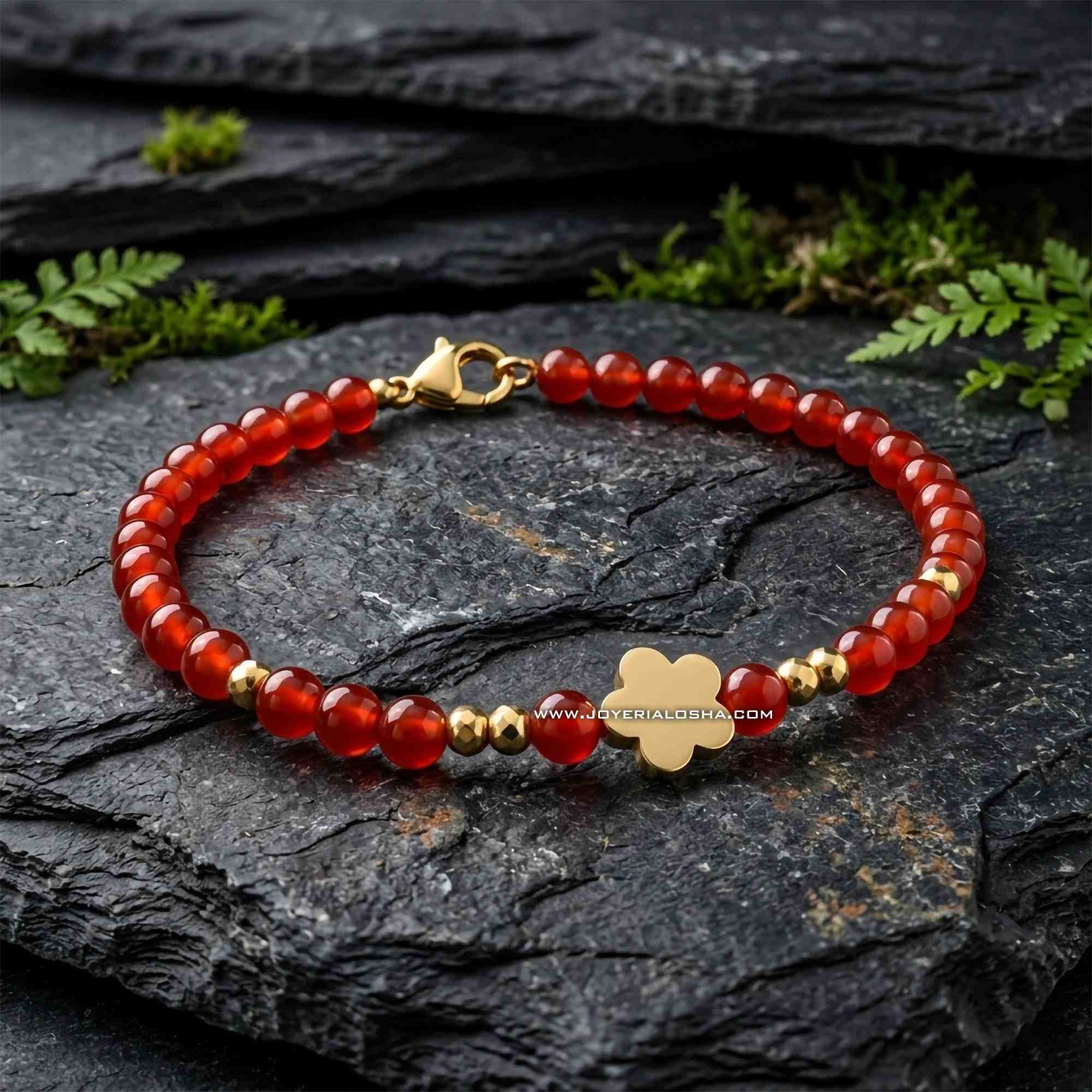 Pulsera Ágata Roja Floral